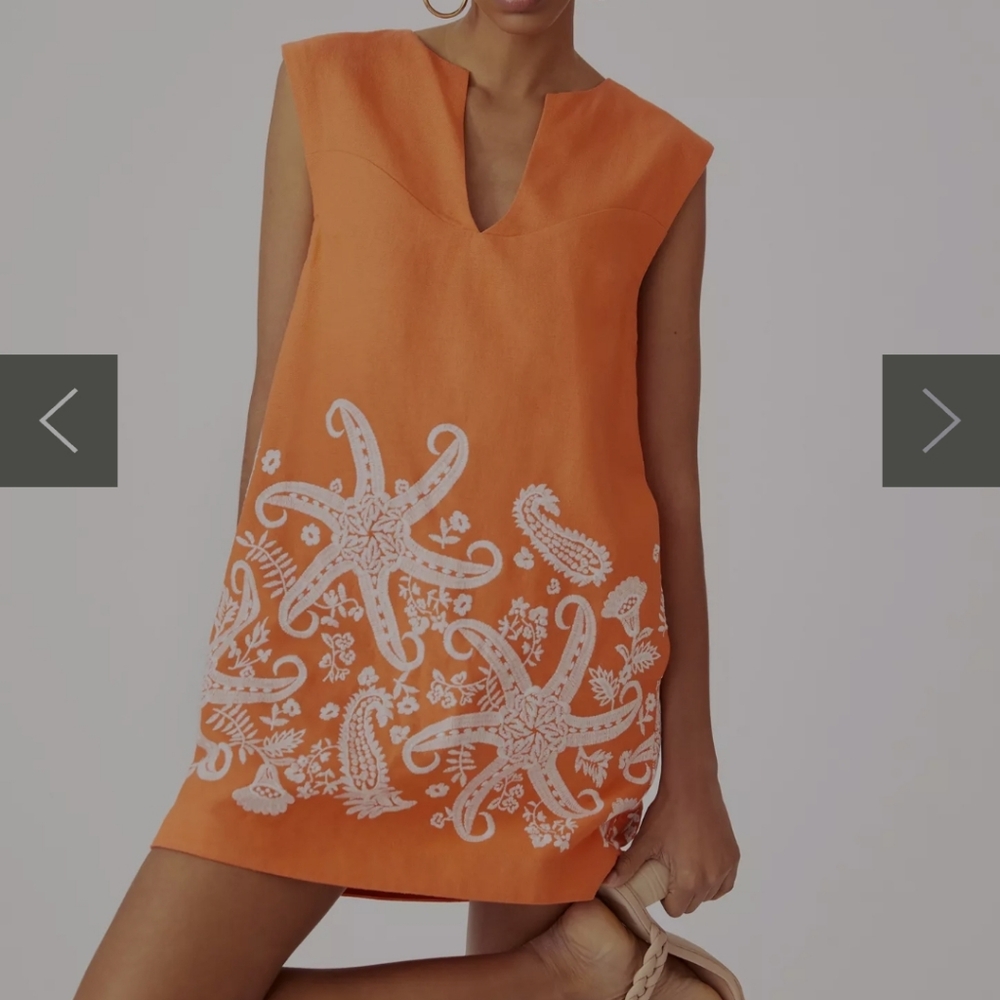 MaeveOrange Sleeveless Dress with White Starfish Design